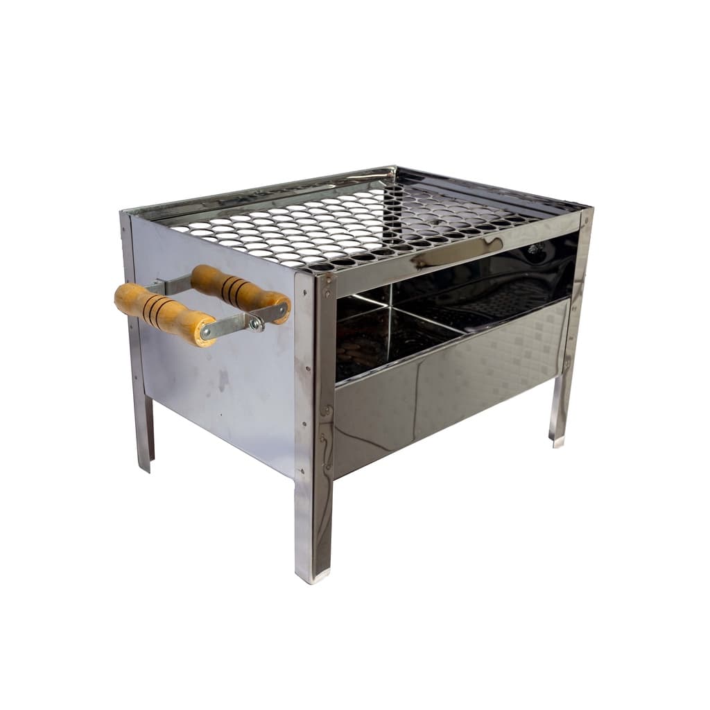 Churrasqueira Mini Campeira Móvel em Inox com Grelha Removível