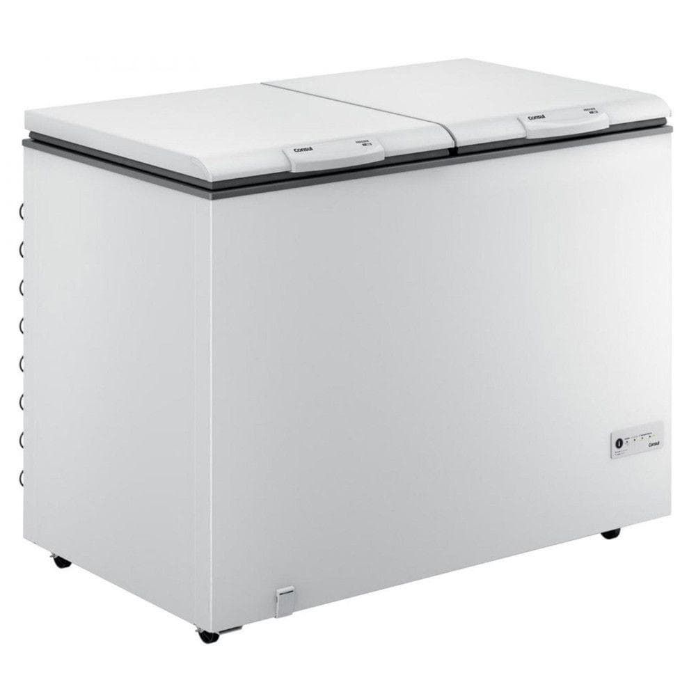 Freezer horizontal branco Consul 534L com duas portas e controles superiores