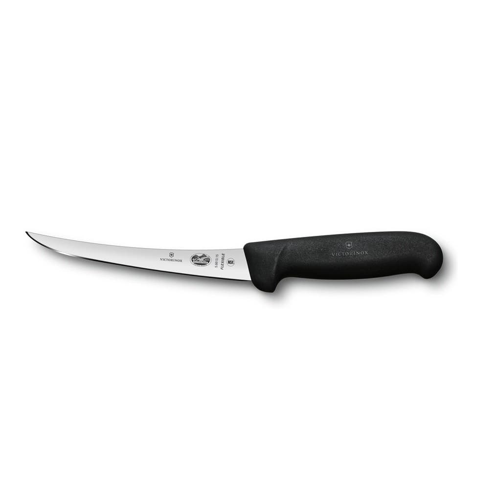 Faca profissional Victorinox 28cm com lâmina curva de 15cm, cabo preto, lâmina prateada