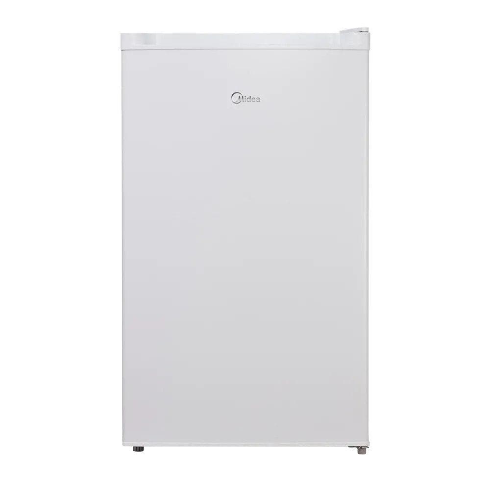 Frigobar branco Midea MRC12B2 124L em pé, fundo branco