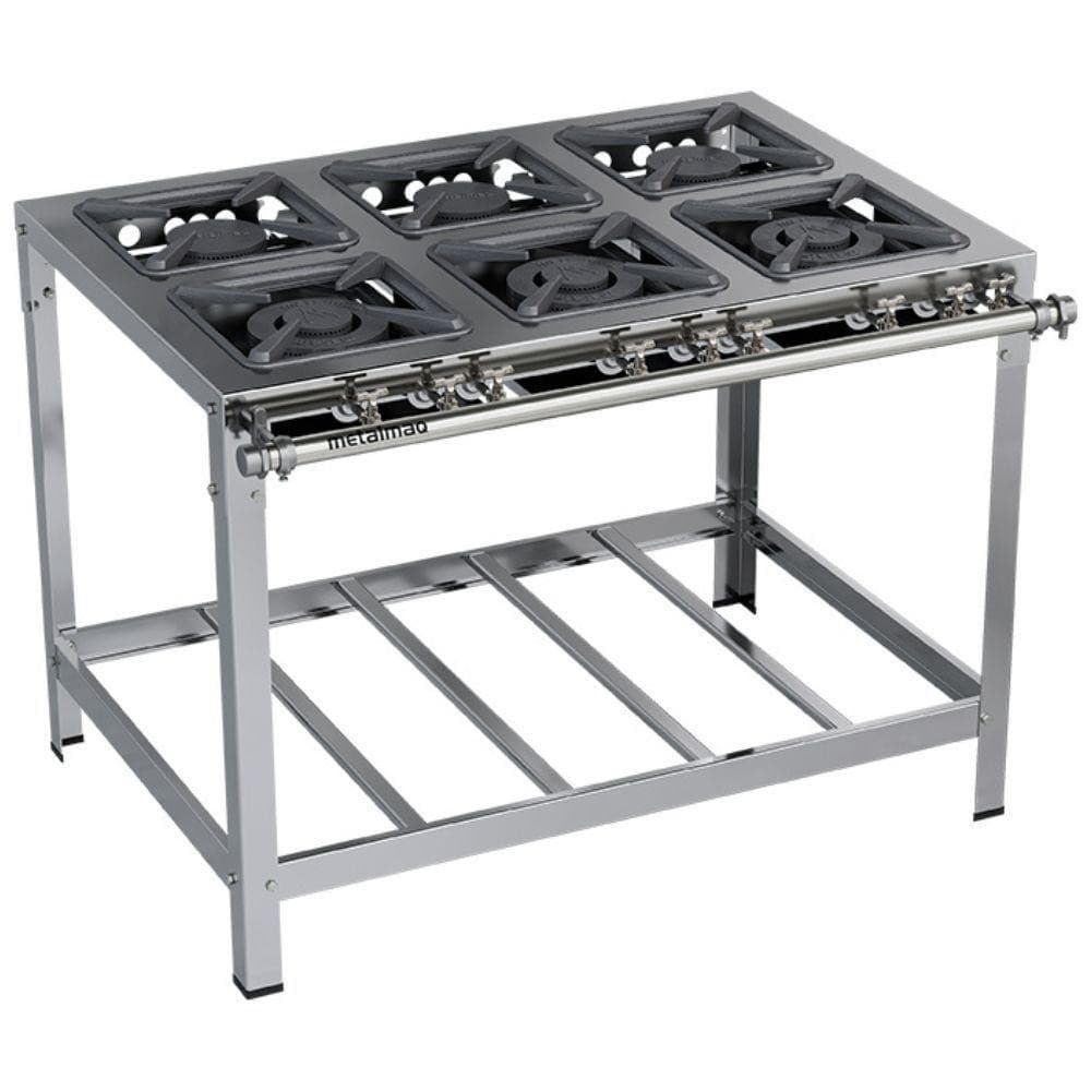 Fogão Industrial Stori Premium 6 Bocas 30x30 M15 Aço Inox 430 Metalmaq Fogão Baixa Pressão