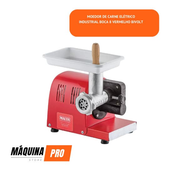 Moedor de carne elétrico industrial vermelho com bocal de 8 polegadas