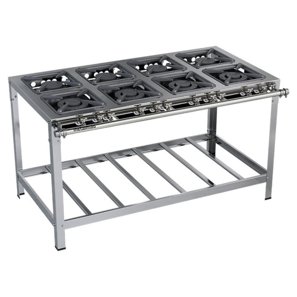 Fogão industrial de 8 bocas com base de aço inoxidável 430, 30x30, Metalmaq