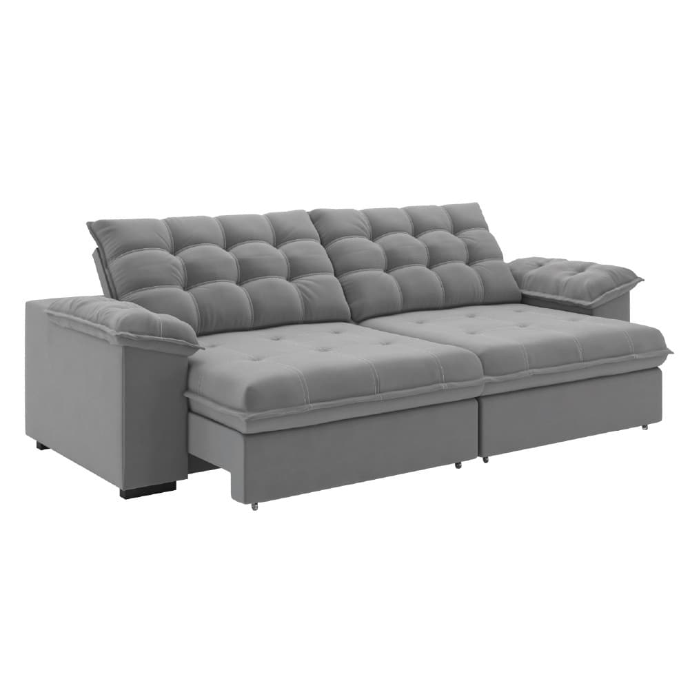Sofá retrátil e reclinável cinza Palermo Slim Luizzi, 2,90m, 5 lugares
