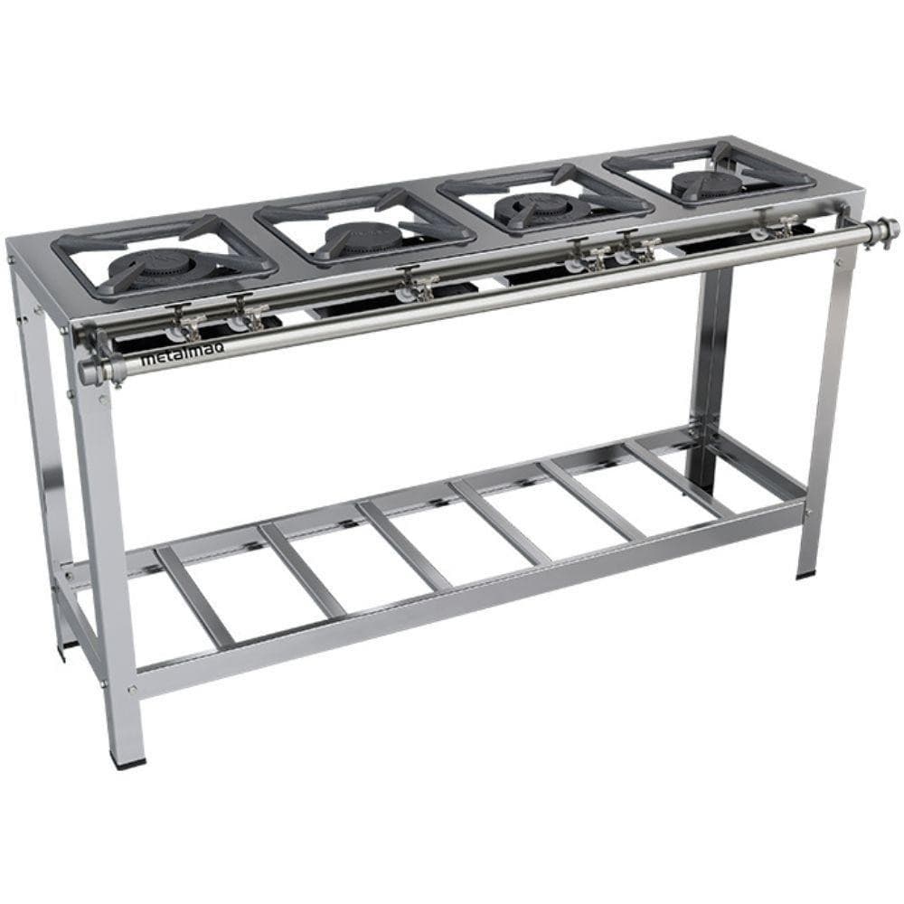 Fogão industrial Stori Premium 4 bocas 30x30 M8 aço inox 430 Metalmaq, vista frontal