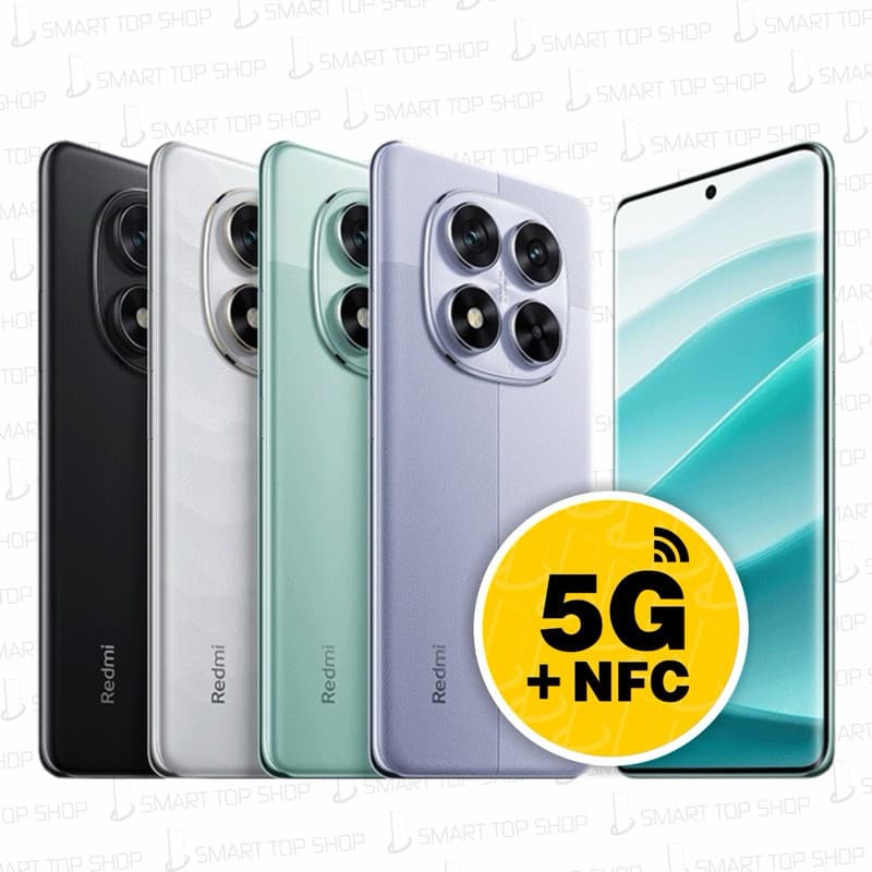 Xiaomi Redmi Note 14 Pro 5G em várias cores com destaque para 5G e NFC