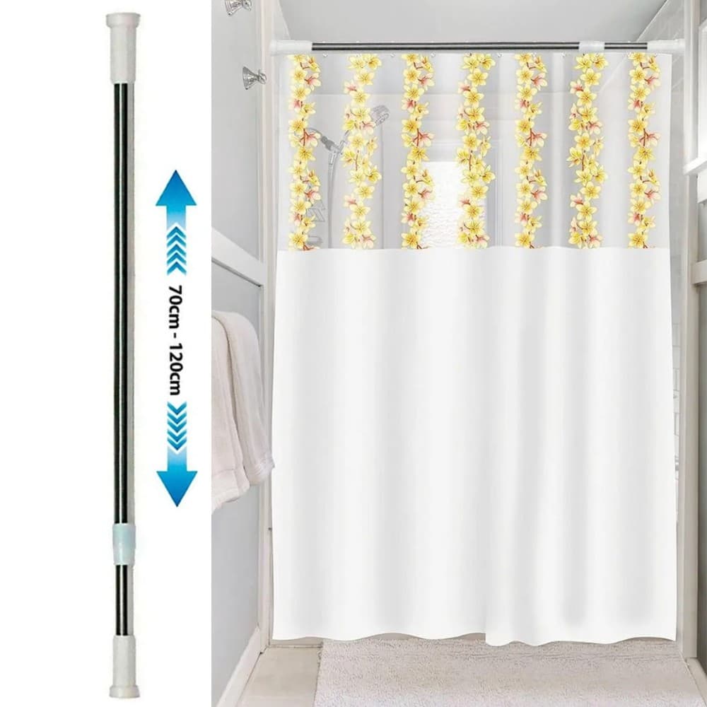 Kit Varão + Cortina para Box Visor com Flores Amarelas