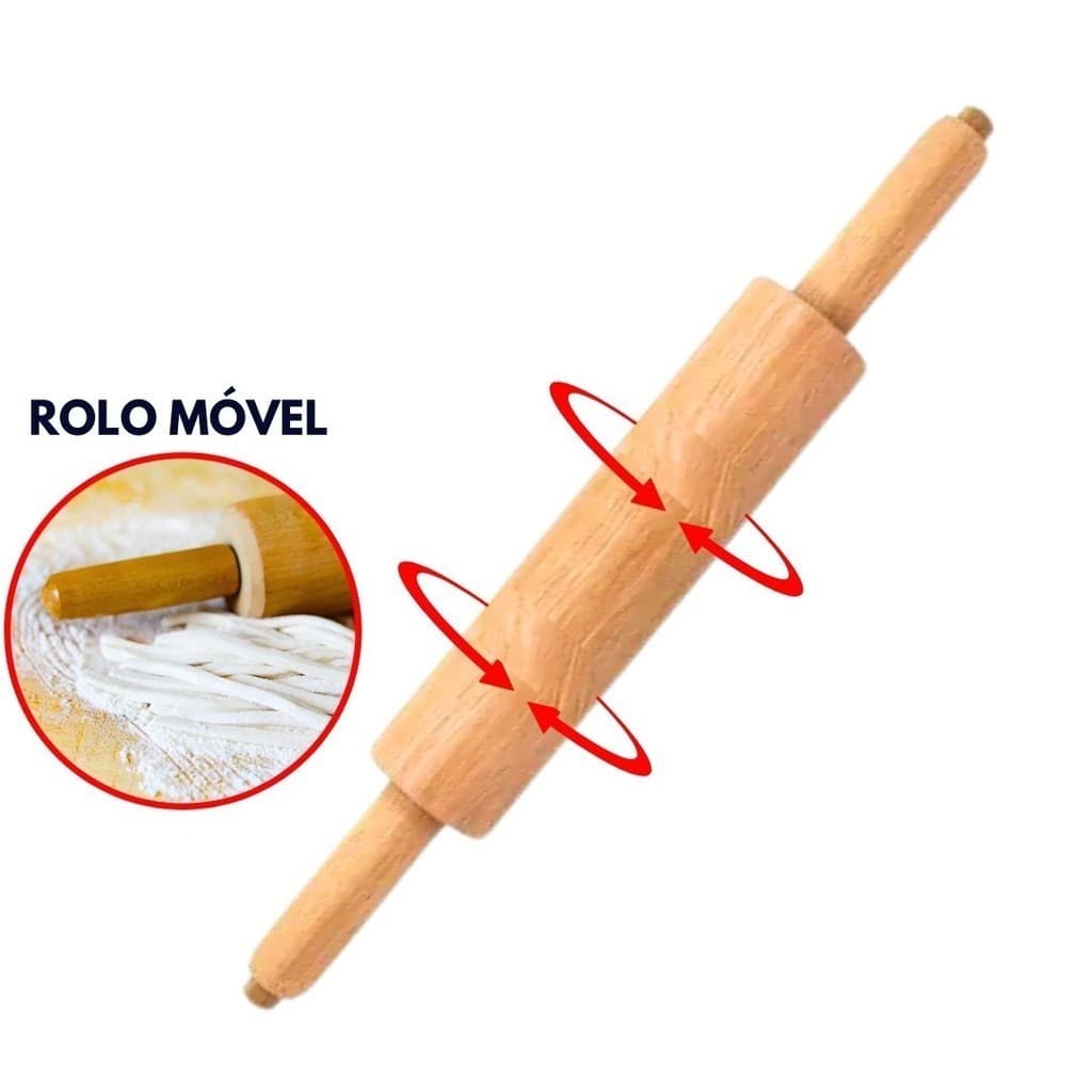 Rolo de massa móvel de madeira para abrir pizza e massa de pão