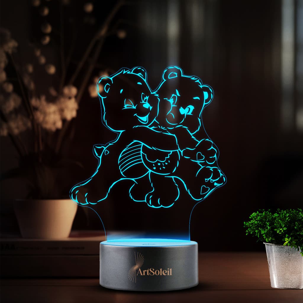 Luminária LED 3D De Mesa - Abraço dos Ursinhos: Aconchego Infantil Iluminado - Presente Criativo Infantil