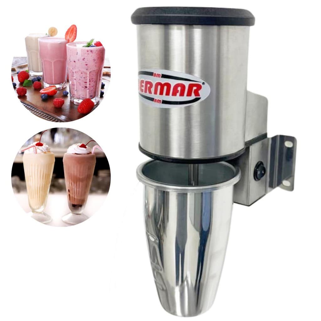 Batedor de Milk Shake De Parede 450ml Industrial Inox BM168 Bermar com montagem para parede e copo de aço inoxidável