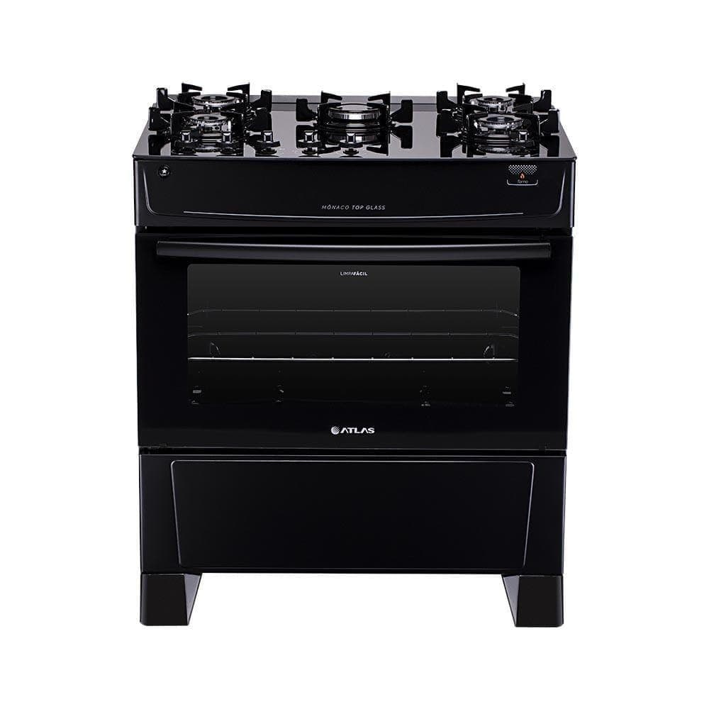 Fogão de Piso Atlas 5 Bocas Monaco Top Glass Mesa de Vidro Preto Bivolt