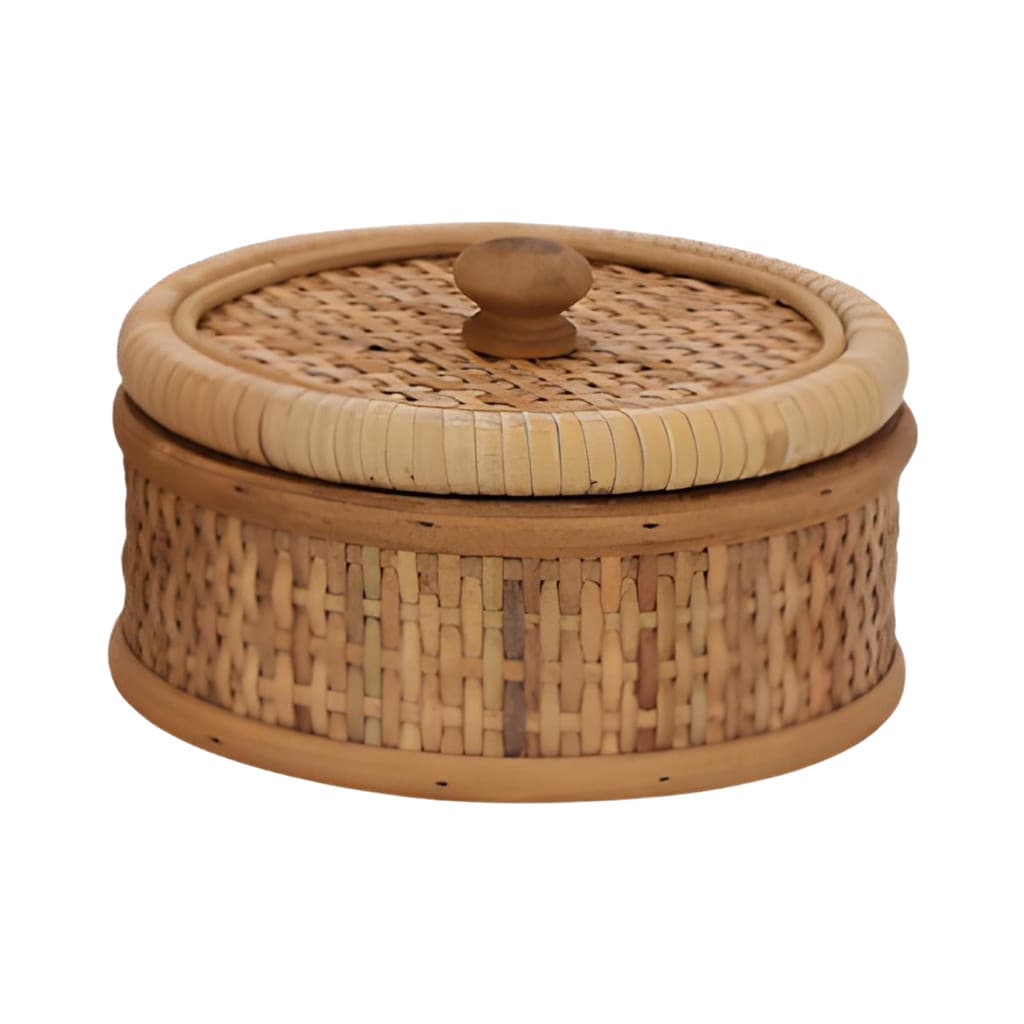 Caixa Decorativa Organizadora Redonda Em Fibra Natural De Rattan