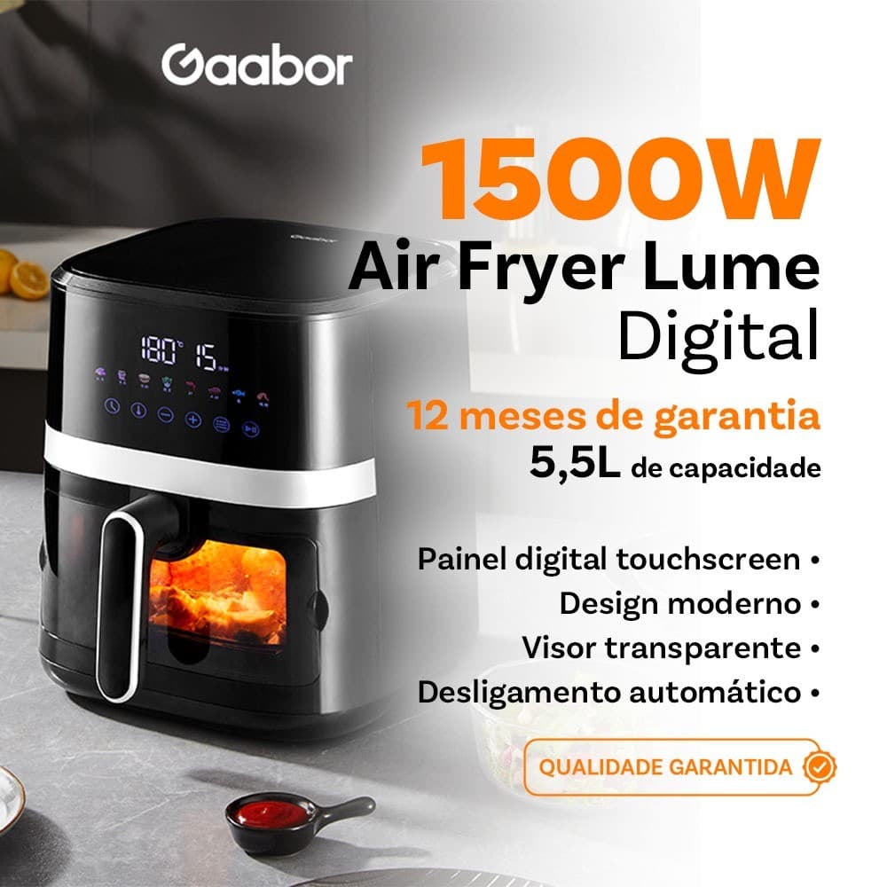 Fritadeira Elétrica Gaabor Jumbo 5,5L com Display Digital e Visor Transparente