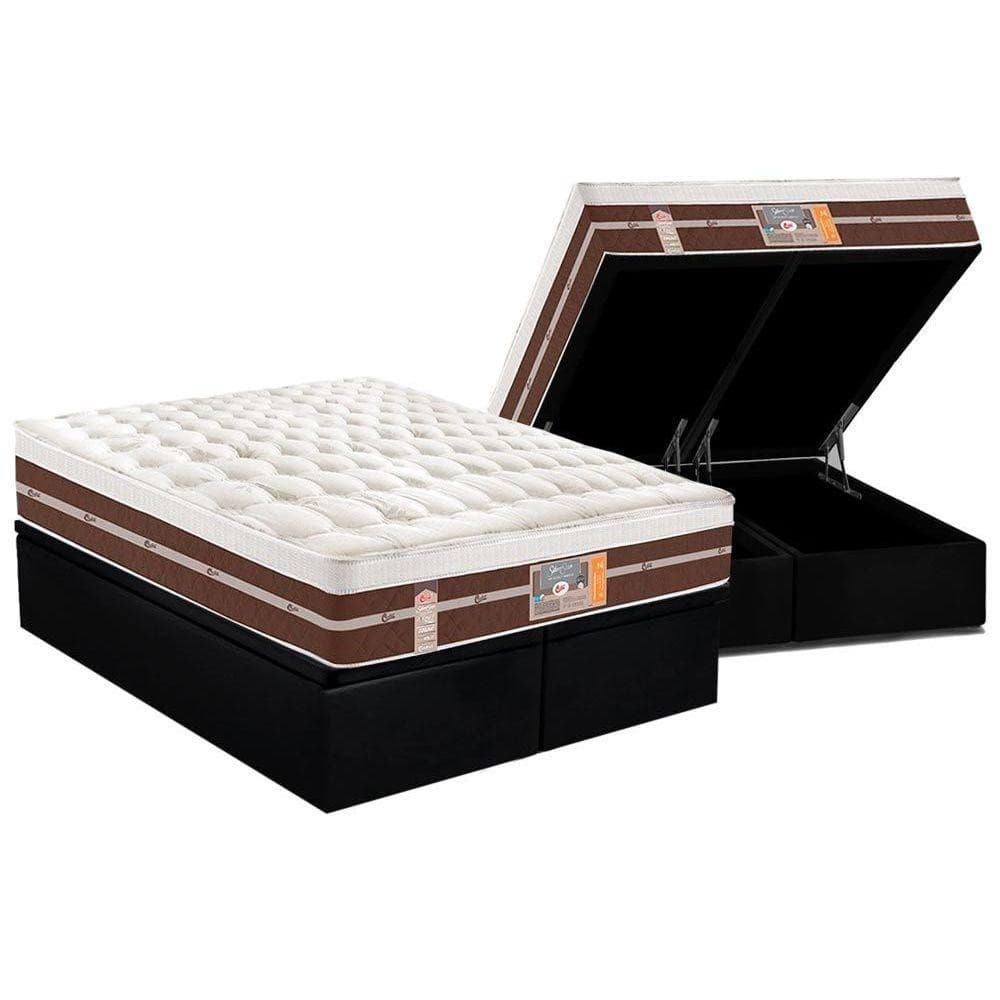 Conjunto Box Baú King: Colchão Molas Castor Ensacadas Silver Star Air Híbrido + Base CRC Courano Black (193x203)