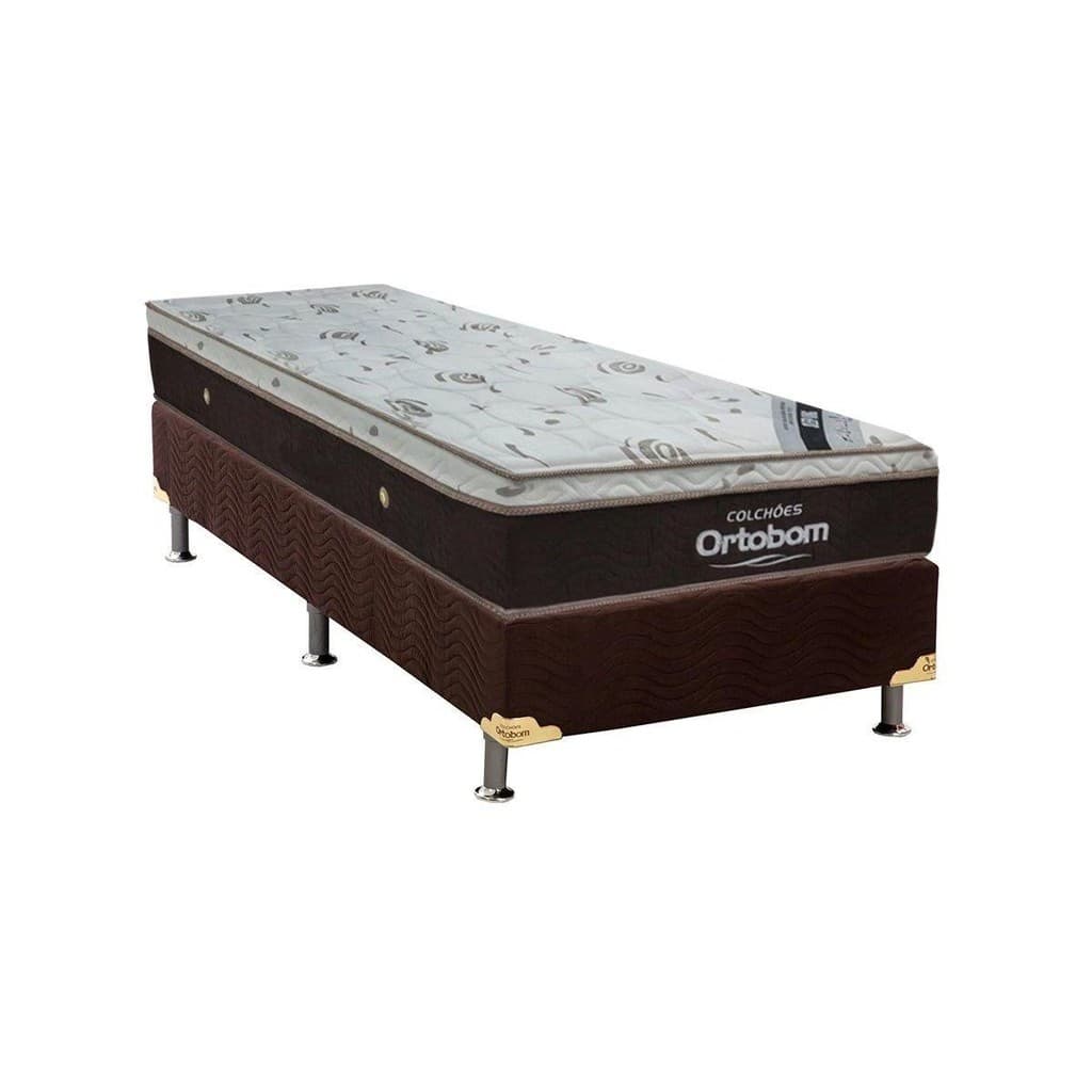 Conjunto Box Solteiro: Colchão Molas Ortobom Ensacadas Sleep King Látex + Base CRC Suede Brown (88x188)