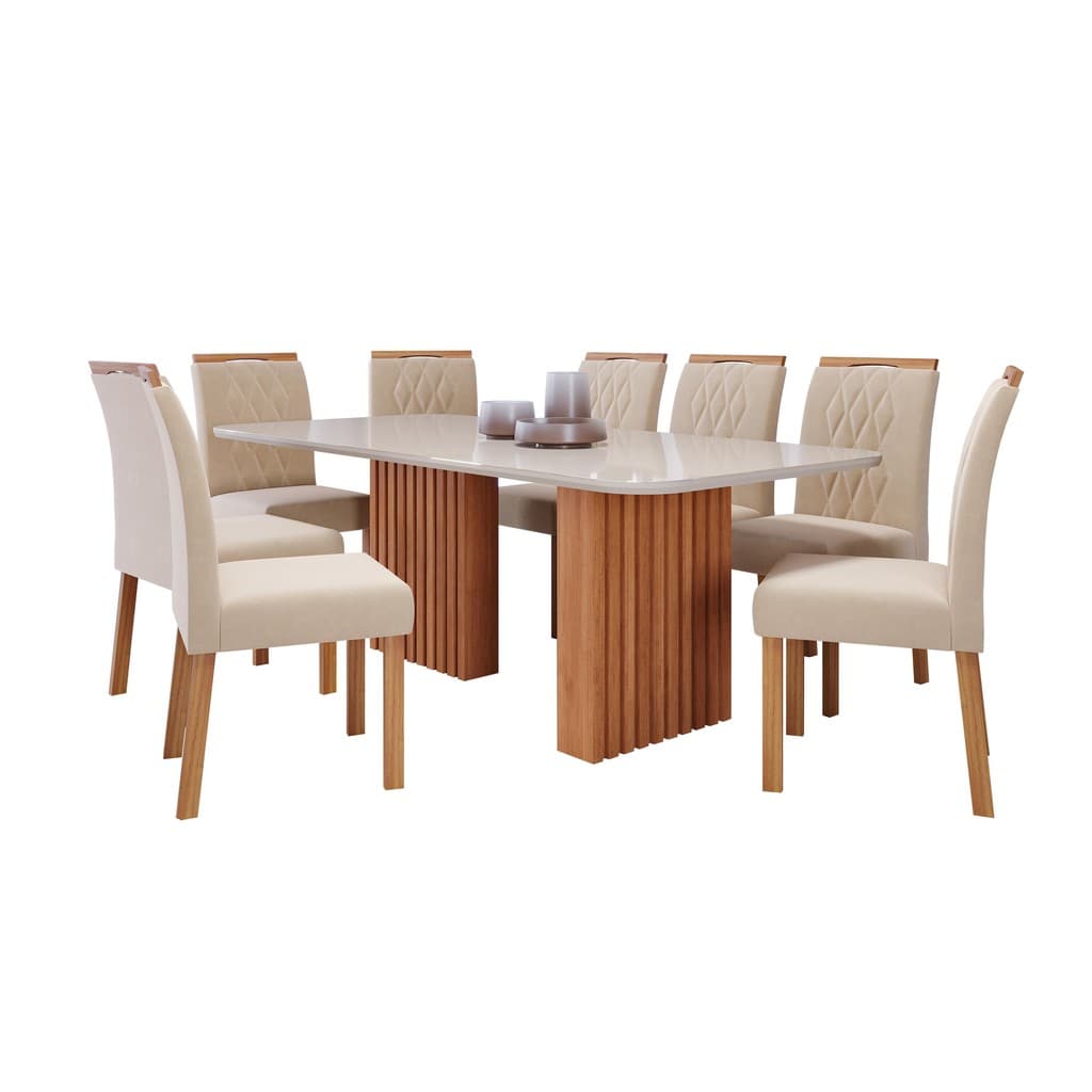 Conjunto de mesa e cadeiras para sala de jantar com mesa de 2,10m e 8 cadeiras Julia cinza claro