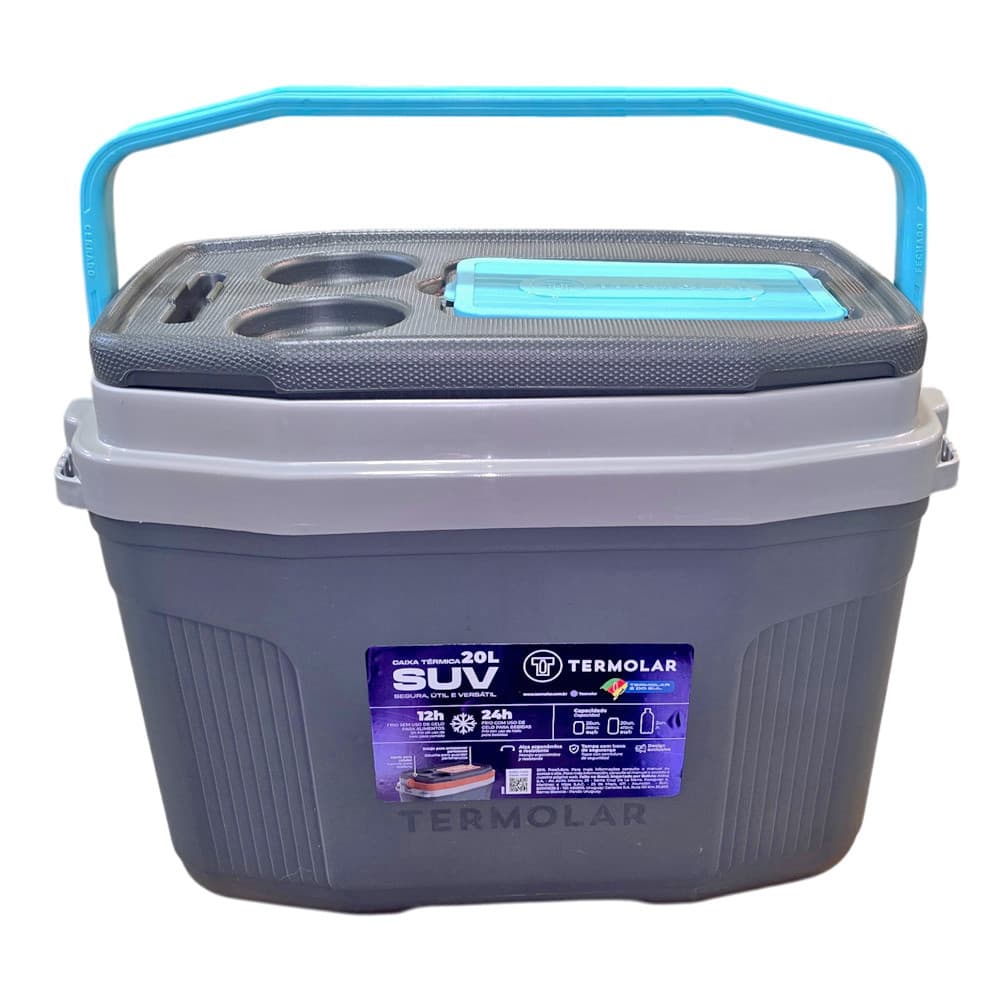 Caixa Cooler Térmico Suv 20 Litros Cinza Plus Cabe Até 26 Latas Termolar Pra Praia Camping