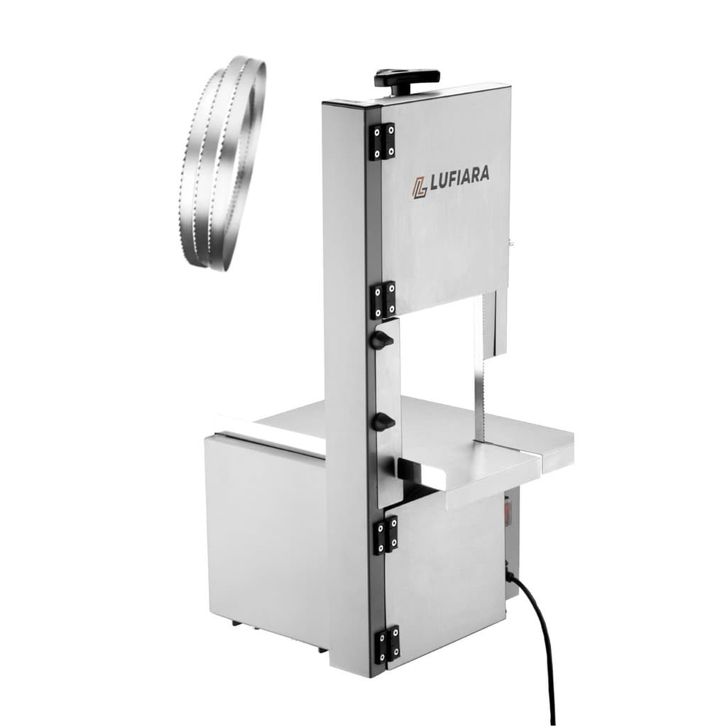 Serra de fita bancada Lufiara aço inoxidável bivolt 1/3cv com fita extra