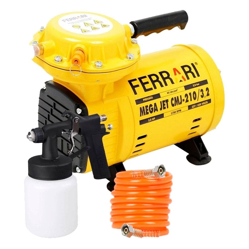 Compressor Ar Direto 1/2 HP com Kit Mega Jet CMJ-210/3,2 Bivolt Ferrari - Imagem frontal