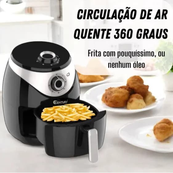 Fritadeira Elétrica Air Fryer Preto 360 Graus Century com Batata Frita