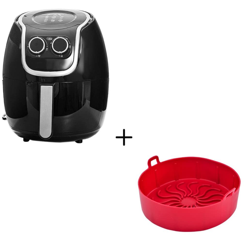 Kit Air Fryer 6 Litros com Forma Redonda de Silicone, Fritadeira Elétrica