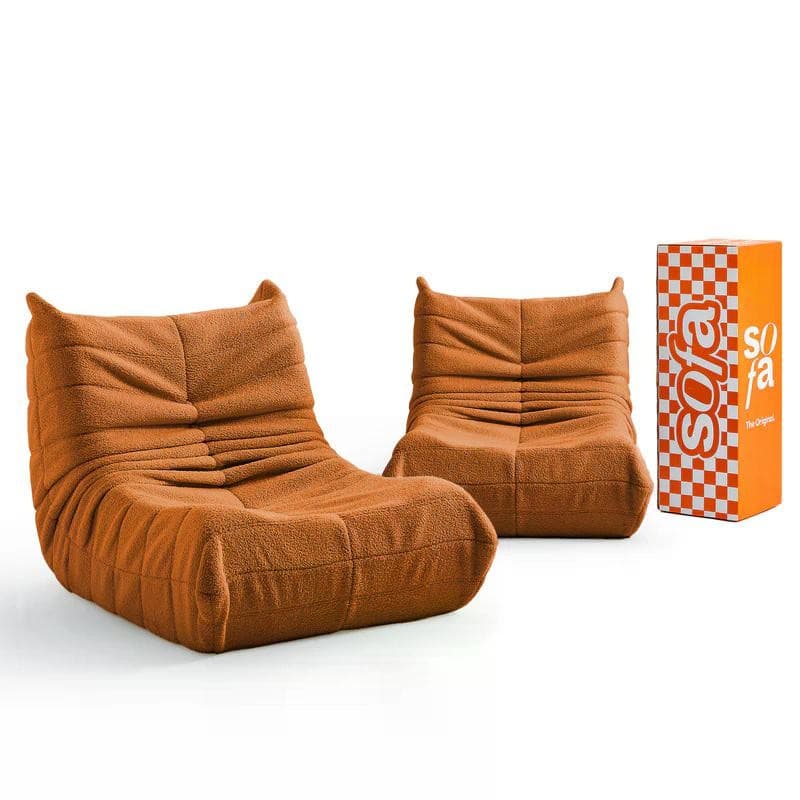 Poltronas puff retrógradas de 1973 em tecido boucle laranja, 2 unidades na caixa