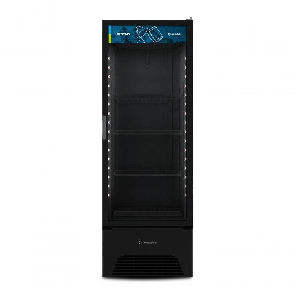 Expositor vertical Metalfrio Optima 572L preto com porta de vidro e iluminação interna