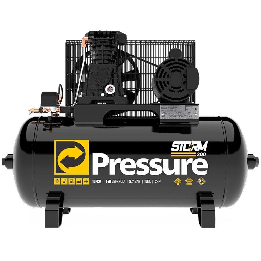 Compressor de ar 2HP 100 litros Pressure para oficina e marcenaria