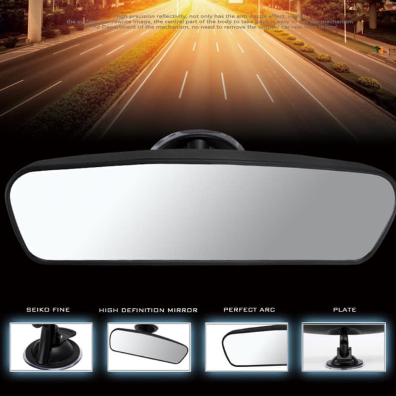 Espelho retrovisor interno de carro com ventosa de PVC, reflexo de estrada, alta definição, arco perfeito e placa