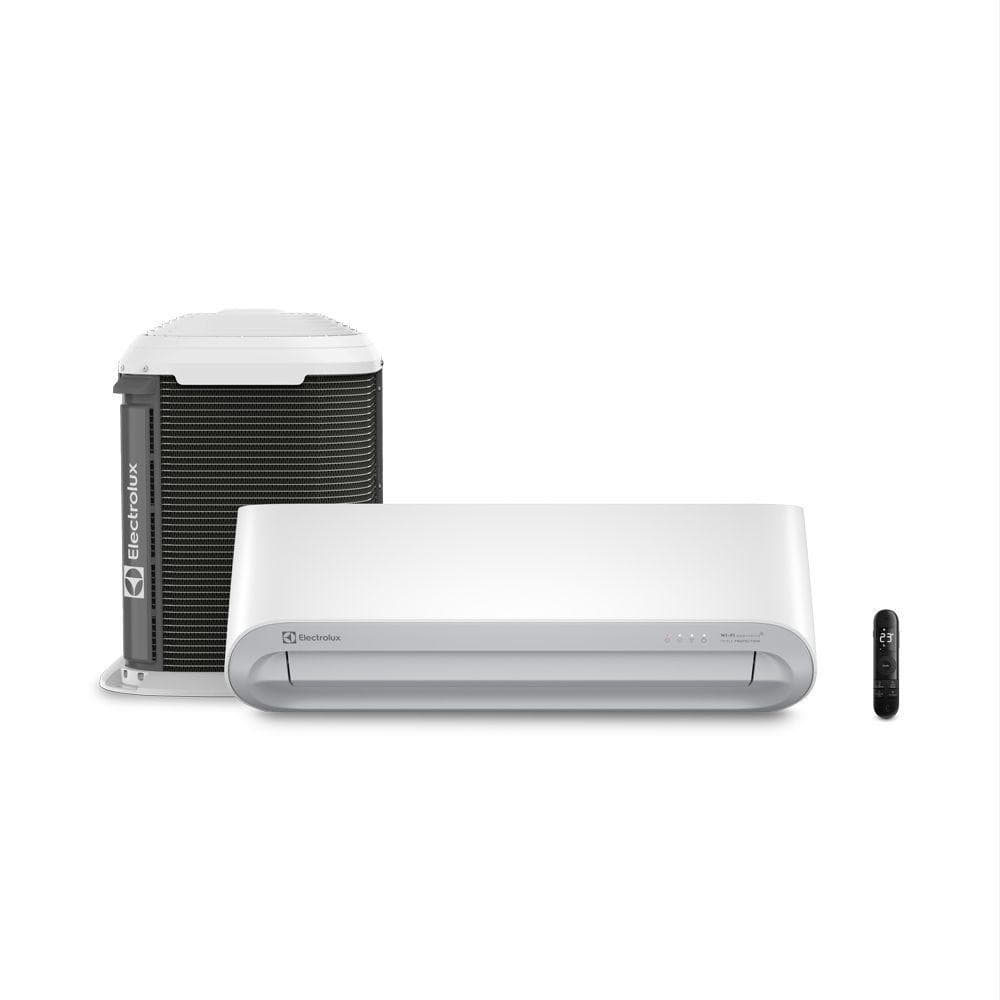 Ar condicionado split Electrolux Color Adapt 9000 BTUS, branco e preto, com controle remoto.