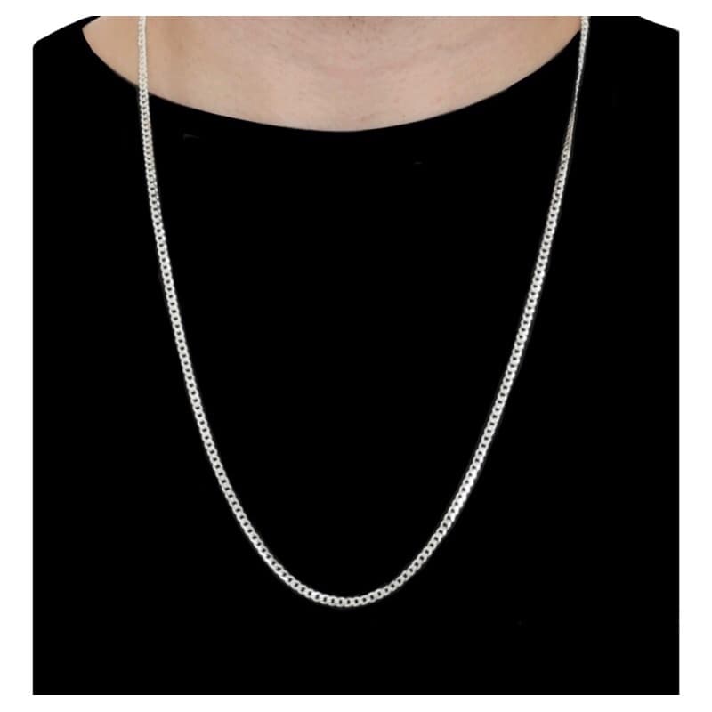 Cordão Masculino Grumet 4mm Corrente Pescoço 60cm Premium / Qualidade Le Bijoux banhado a prata Cordão Corrente Colar Ba