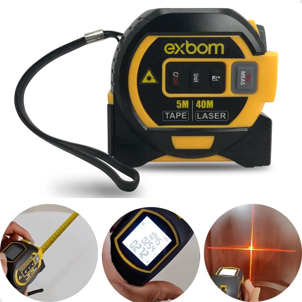 Trena digital Exbom com fita métrica e nível laser de 40M