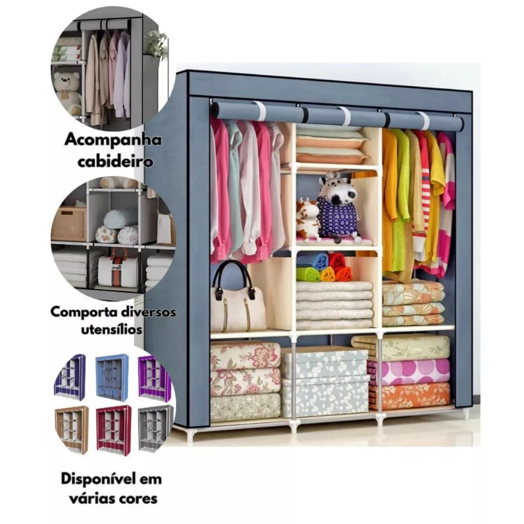 Guarda Roupa Dobrável Organizador De Roupas Roupeiro Guarda Roupas Grande Portátil Fácil e Prático