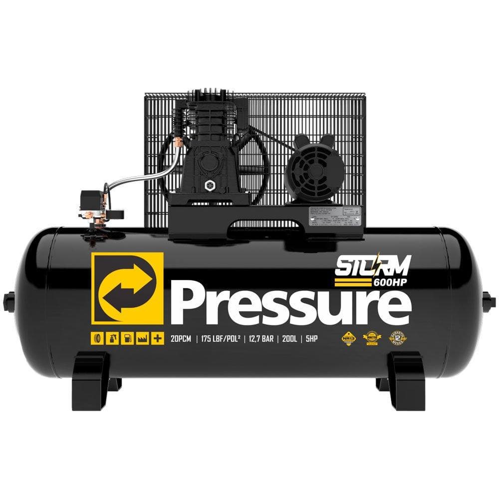 Compressor de Ar Trifásico Alta Pressão Industrial 20 Pés Preto STORM 600HP
