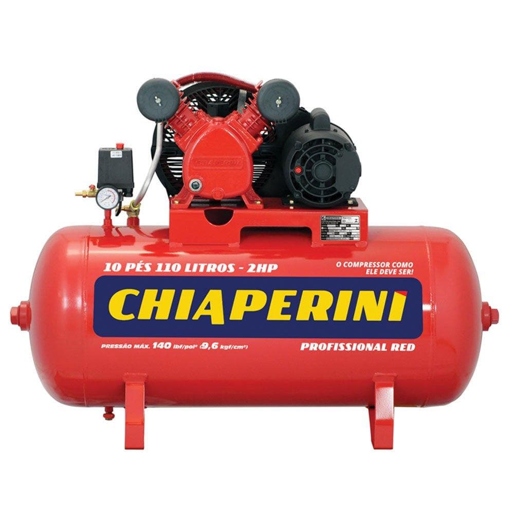 Compressor de Ar Bivolt 10PCM Monofásico 2Hp 110Litros 140psi 283l/min - Chiaperini
