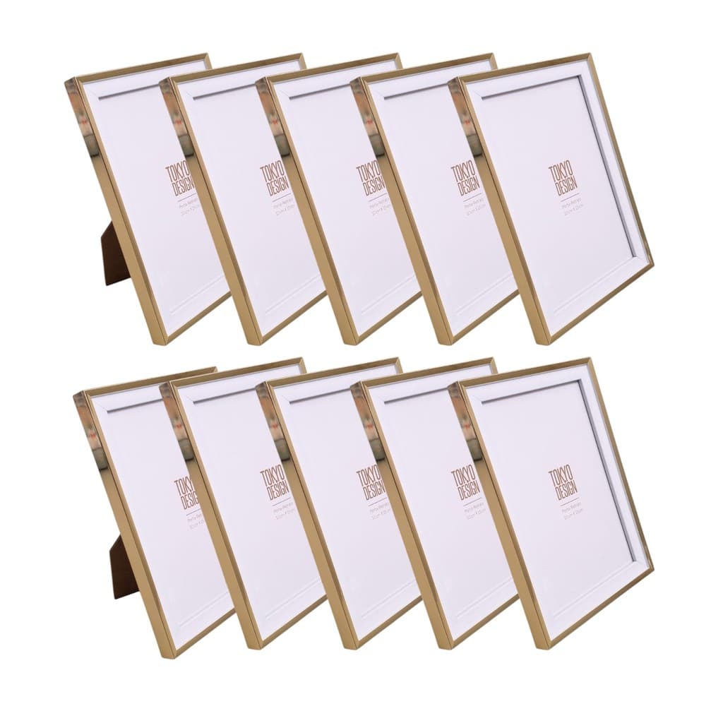 Kit 10 Porta Retrato MDF Minimalista 10x15cm com Moldura Dourada