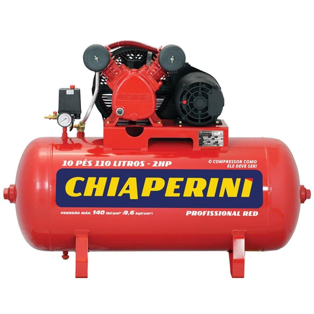 Compressor de ar média pressão Chiaperini Professional Red 10 pés 110 litros 2HP 140 PSI 220/380V trifásico