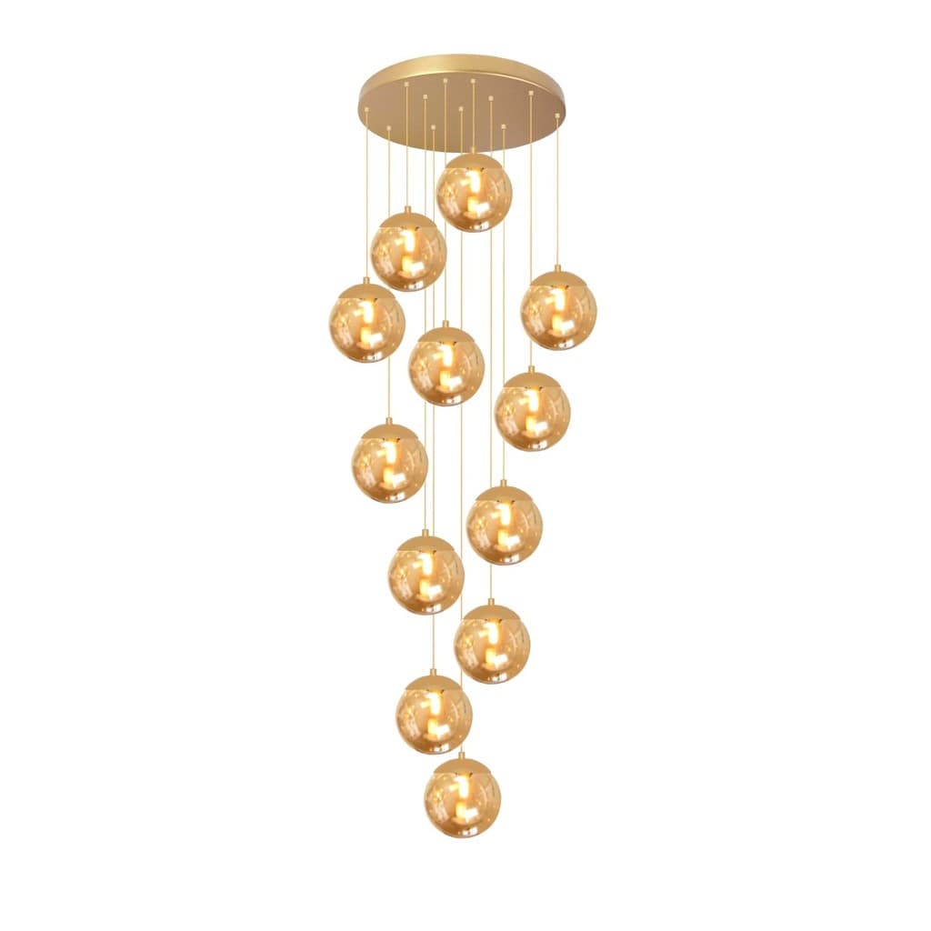 Luminária pendente moderna dourado com esferas pendentes de vidro fosco
