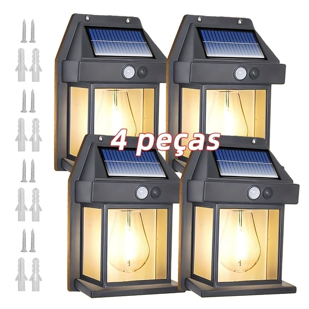 Kit 4 Luminárias Arandela Vintage Solar Moderna Decoração Externa Sensor Movimento