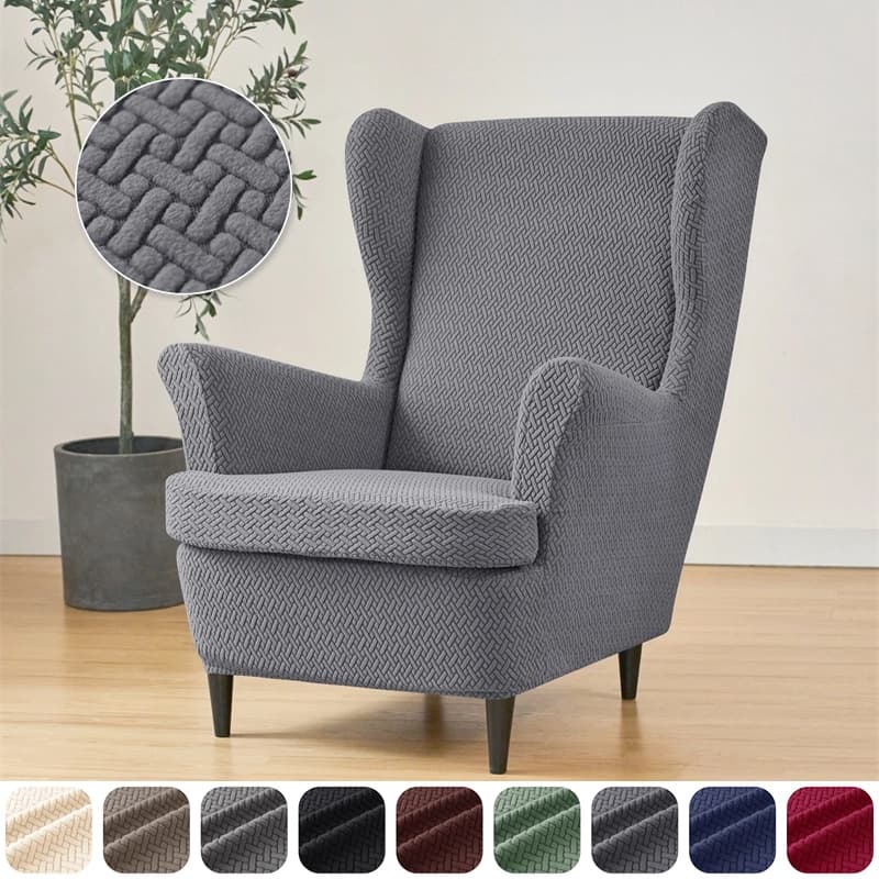 Cadeira de asa esticadas com capa elástica de jacquard cinza, opções de cores disponíveis