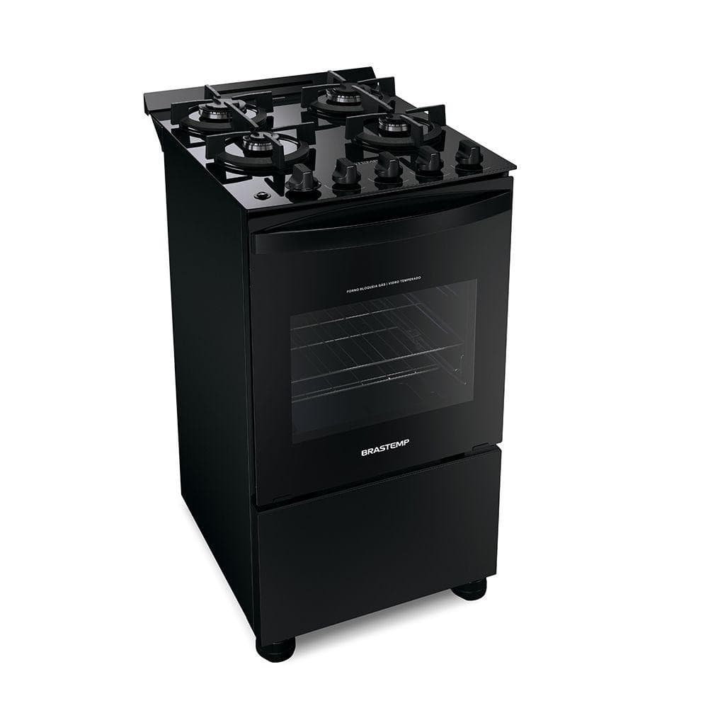 Fogão Brastemp com mesa de vidro e grades de ferro fundido preto