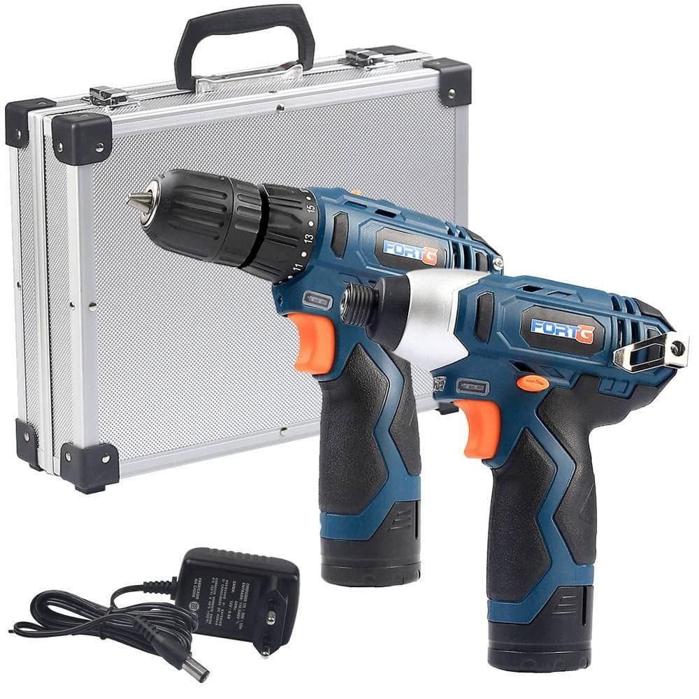 Parafusadeira de Impacto 1/4" Polegadas + Parafusadeira/Furadeira Bateria Bivolt 12V Maleta - FortG
