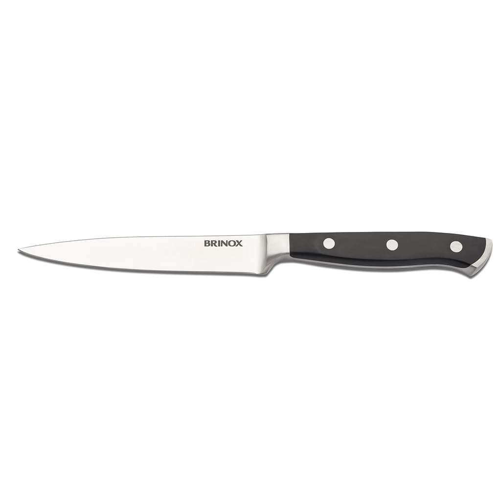 Faca de cozinha Brinox Infinity 24 cm, cabo preto, lâmina aço inox, fundo branco