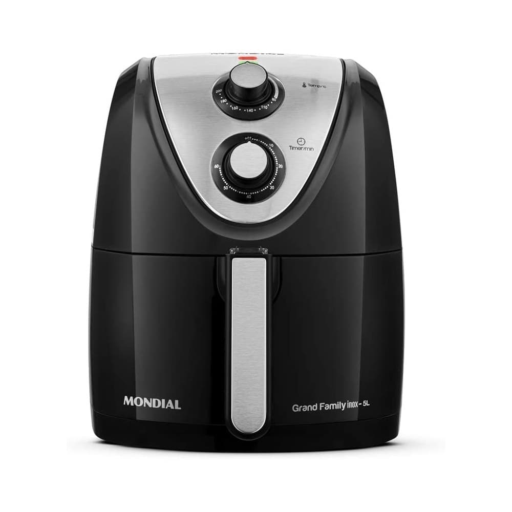 Fritadeira elétrica sem óleo Mondial Grand Family AFN-50, 5L, preto e aço inoxidável, controles rotativos, fundo branco
