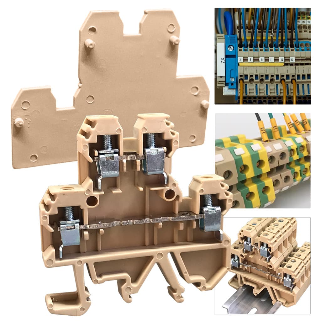 Kit 10un Borne Sak Duplo 4mm Bege + 1un Tampa Saki Elétrico Fixação Fixação Trilho Din - Bege