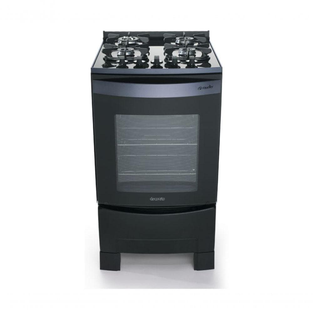 Fogão Mueller Decorato Vetro Piso 4 Bocas Preto Fosco G3 601230050 Bivolt