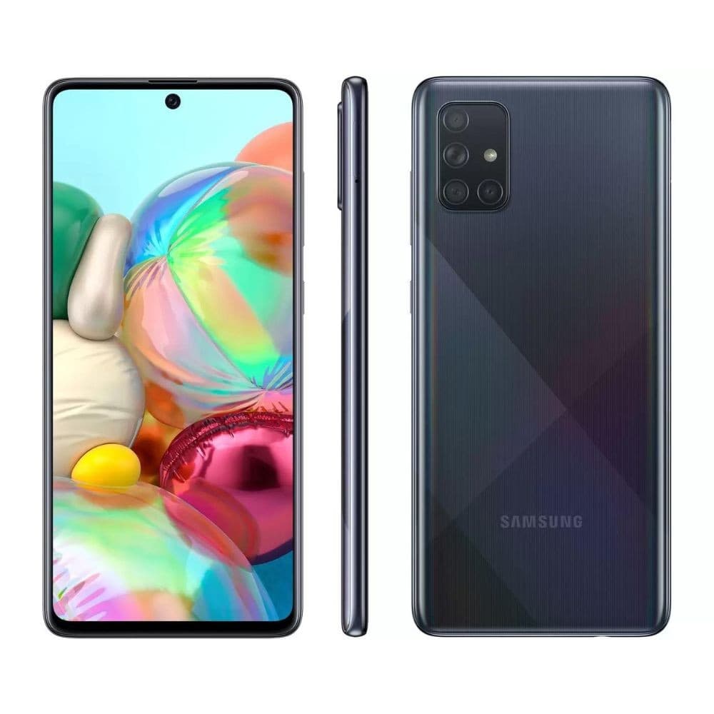 Samsung Galaxy A71 128 GB Preto - Excelente, smartphone com câmera quádrupla e logo Samsung