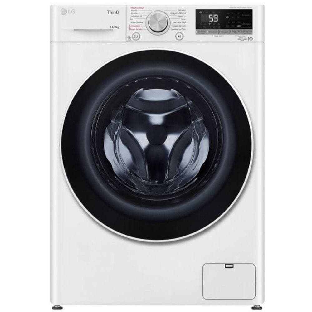 Lavadora e secadora LG VC4 14kg com Inteligência Artificial AI DD, fundo branco