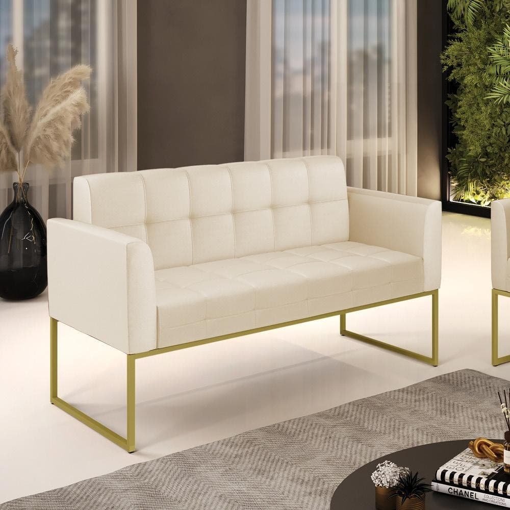 Sofá Namoradeira Elisa Corino Base Metálica Industrial Dourado - D'Rossi
