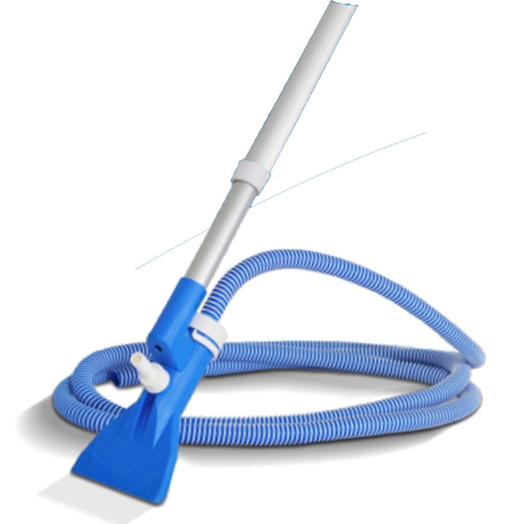 Aspirador manual para piscinas azul e branco com mangueira espiralada